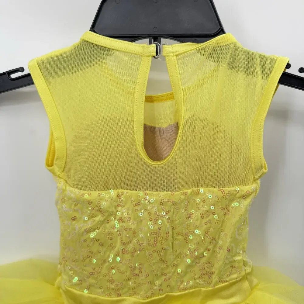Bright Yellow Ballet Tutu Dress Dance Costume Tulle Sequins Childrens XXL 20